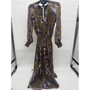 Ramy Brook Printed Romina Dress Olivine Floral Maxi Smocked Waist XS NEW $525